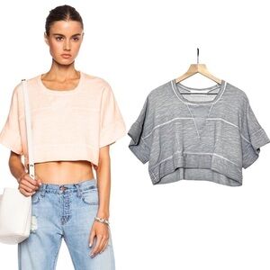*IRO 80s 90s‎ Oversize Batwing Short Sleeve Vintage Grey Athletic Shirt Crop Top